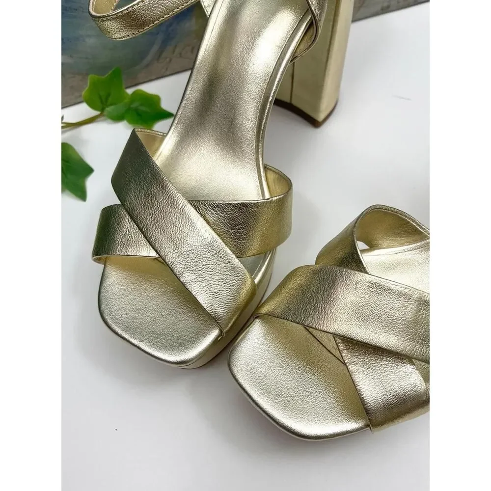 KATE SPADE Delphi Block Heel Platform Sandal in Gold Size 9.5